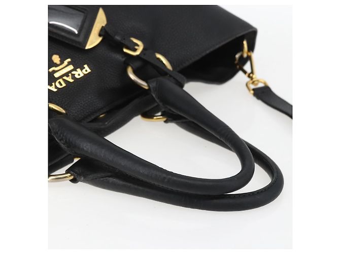 PRADA Handtasche Leder 2-Wege Schwarz Gold Auth mr1569 Golden - Ansicht 7