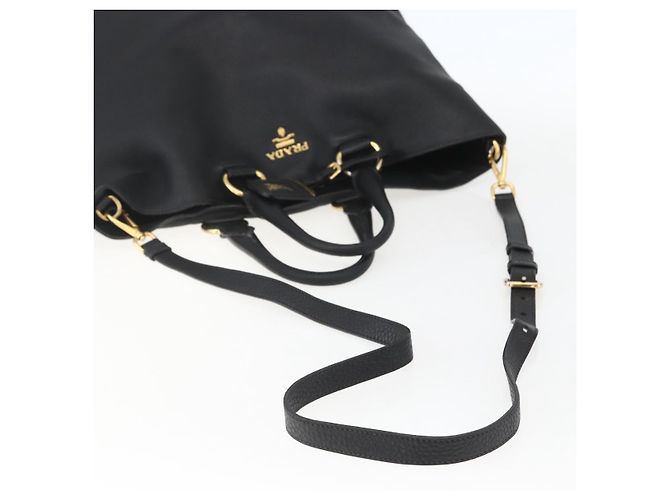 PRADA Handtasche Leder 2-Wege Schwarz Gold Auth mr1569 Golden - Ansicht 8