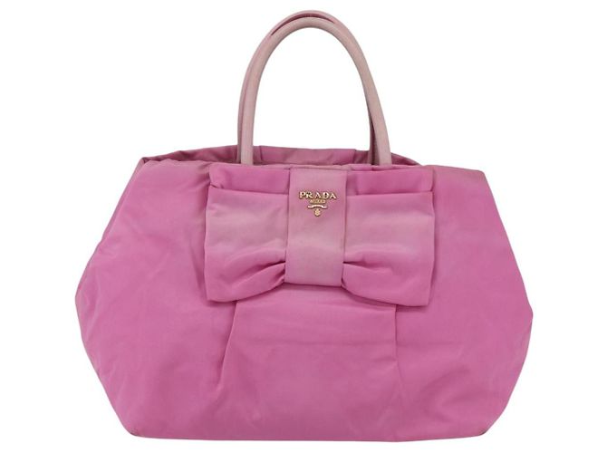 PRADA Borsa a mano in nylon rosa oro Auth 156242 D'oro - vista 13