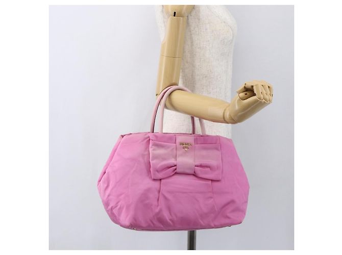 PRADA Borsa a mano in nylon rosa oro Auth 156242 D'oro - vista 23