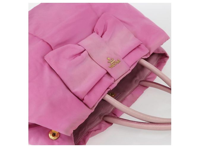 PRADA Borsa a mano in nylon rosa oro Auth 156242 D'oro - vista 6