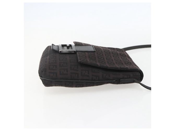 FENDI Zucchino Canvas Schultertasche Braun Silber Authentisch 157800 - Ansicht 4
