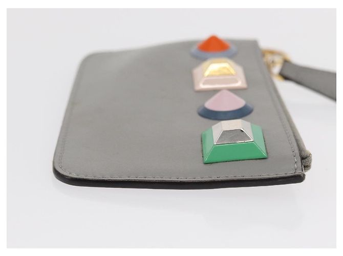 Monedero FENDI de cuero gris dorado Auth 154219 - vista 3