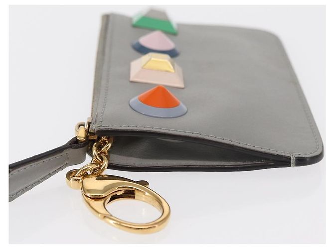 Monedero FENDI de cuero gris dorado Auth 154219 - vista 4