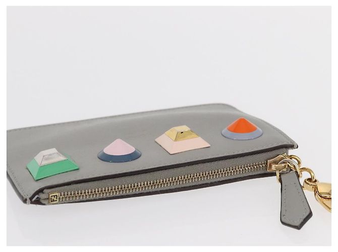 Monedero FENDI de cuero gris dorado Auth 154219 - vista 5