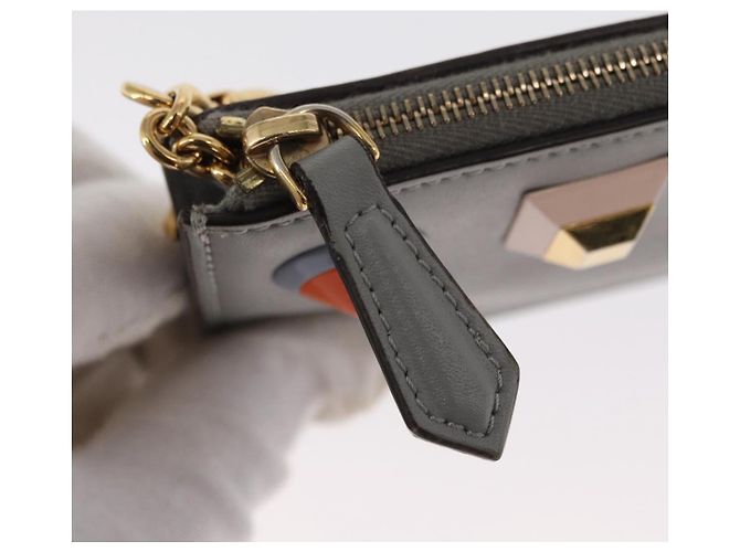 Monedero FENDI de cuero gris dorado Auth 154219 - vista 9