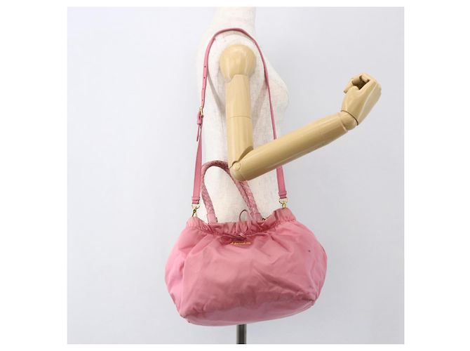 PRADA Borsa a Mano Nylon 2in1 Rosa Oro Auth 156270 D'oro - vista 25