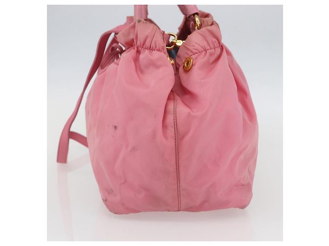 PRADA Borsa a Mano Nylon 2in1 Rosa Oro Auth 156270 D'oro - vista 5