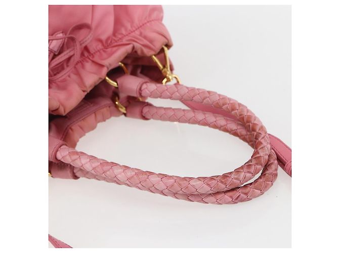 PRADA Borsa a Mano Nylon 2in1 Rosa Oro Auth 156270 D'oro - vista 7