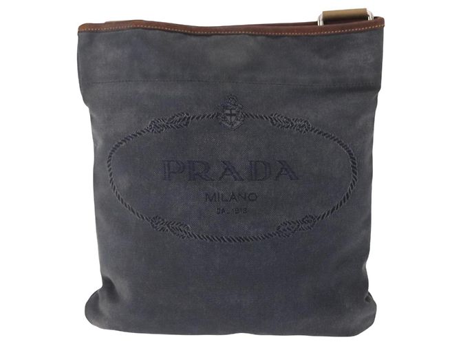 Borsa a Spalla PRADA in Tela Blu Navy Argento Auth ka744 - vista 2