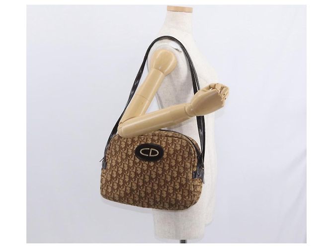 Borsa a Spalla in Tela Trotter Christian Dior Marrone Auth 156003 - vista 22