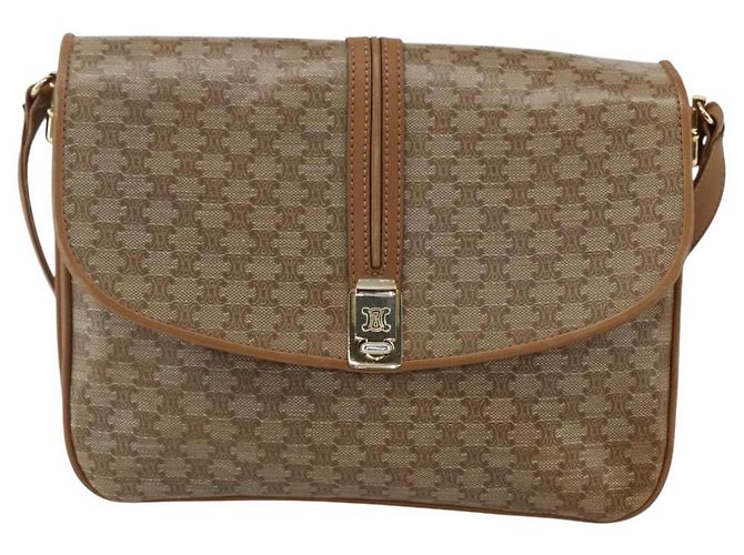 Céline Borsa a Spalla in Tela Macadam CELINE PVC Beige Oro Auth ka545 D'oro - vista 13