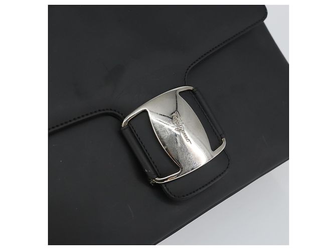Borsa a spalla Vala Salvatore Ferragamo in pelle verniciata nera argento Auth bs31352 - vista 10