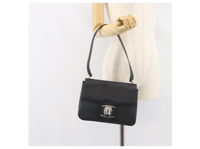 Borsa a spalla Vala Salvatore Ferragamo in pelle verniciata nera argento Auth bs31352 - vista 22