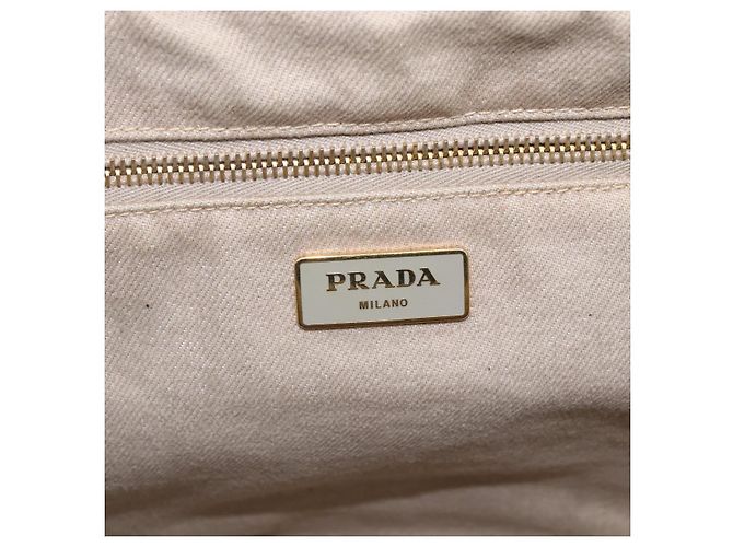 PRADA Canapa GM Borsa a mano in tela beige oro Auth 151619 D'oro - vista 10