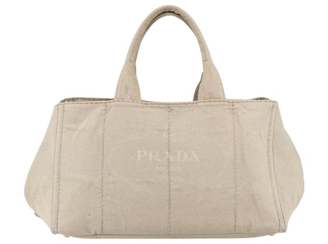 PRADA Canapa GM Borsa a mano in tela beige oro Auth 151619 D'oro - vista 13