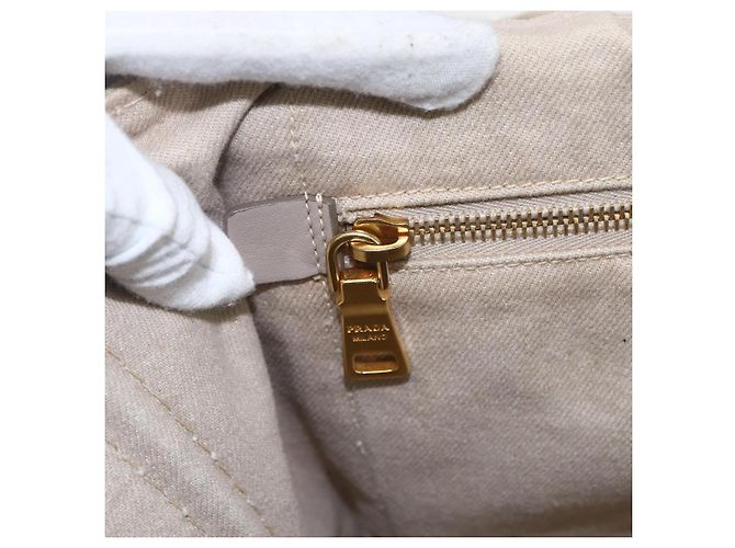 PRADA Canapa GM Borsa a mano in tela beige oro Auth 151619 D'oro - vista 17
