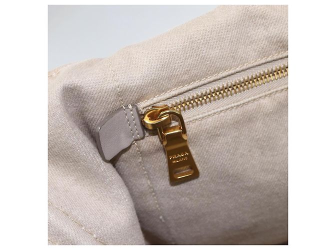 PRADA Canapa GM Borsa a mano in tela beige oro Auth 151619 D'oro - vista 22