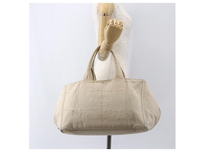 PRADA Canapa GM Borsa a mano in tela beige oro Auth 151619 D'oro - vista 24