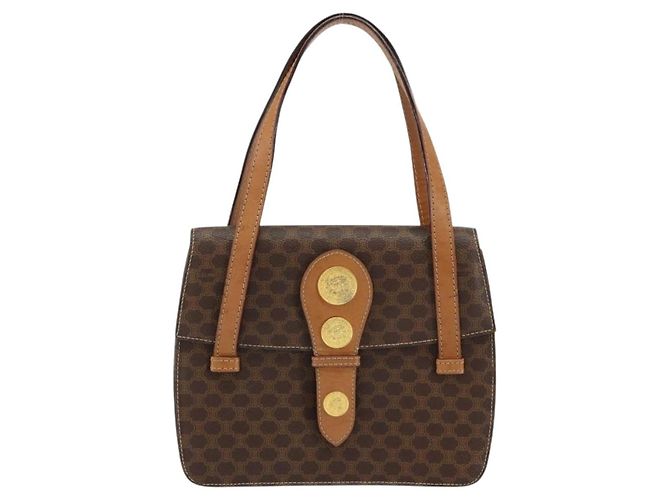 Céline Bolsa de mão em lona Macadam Medallion CELINE em couro PVC marrom dourado Auth 154716 - vista 13