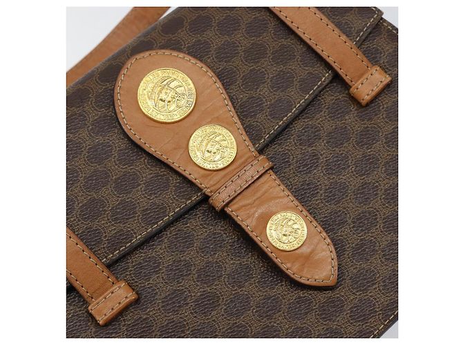 Céline Bolsa de mão em lona Macadam Medallion CELINE em couro PVC marrom dourado Auth 154716 - vista 17