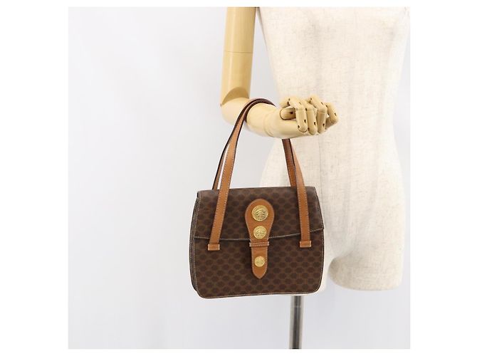 Céline Bolsa de mão em lona Macadam Medallion CELINE em couro PVC marrom dourado Auth 154716 - vista 22