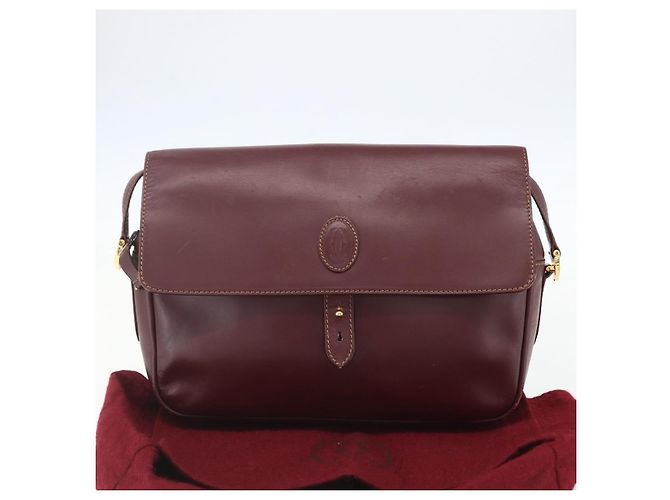 CARTIER Borsa a Spalla Must Line Pelle Bordeaux Oro Auth 151746 D'oro Bordò - vista 12