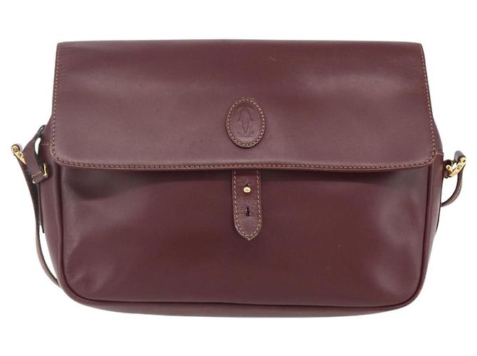 CARTIER Borsa a Spalla Must Line Pelle Bordeaux Oro Auth 151746 D'oro Bordò - vista 13
