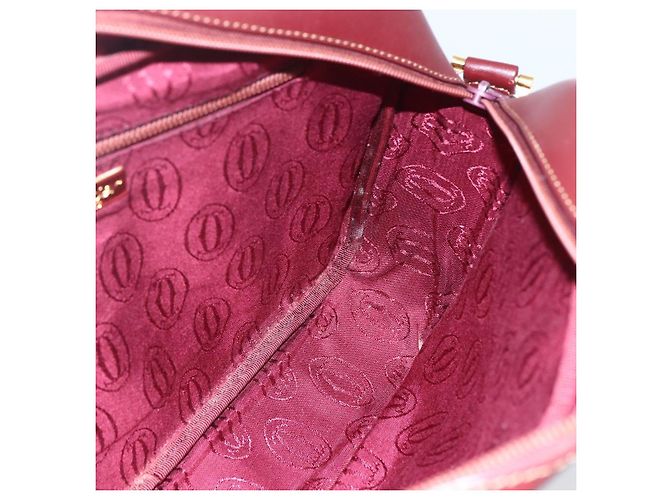 CARTIER Borsa a Spalla Must Line Pelle Bordeaux Oro Auth 151746 D'oro Bordò - vista 19