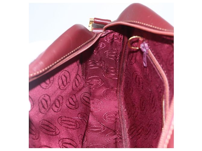 CARTIER Borsa a Spalla Must Line Pelle Bordeaux Oro Auth 151746 D'oro Bordò - vista 20
