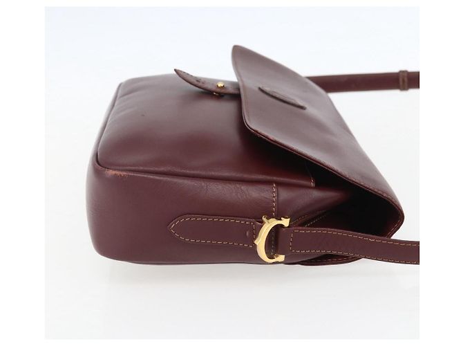 CARTIER Borsa a Spalla Must Line Pelle Bordeaux Oro Auth 151746 D'oro Bordò - vista 4
