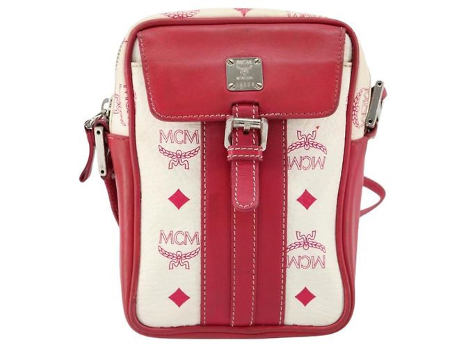 MCM Vicetos Logogram Schultertasche aus PVC-Leder Weiß Silber Authentisch 153908 - Ansicht 13