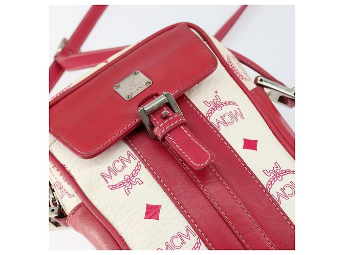 MCM Vicetos Logogram Schultertasche aus PVC-Leder Weiß Silber Authentisch 153908 - Ansicht 18
