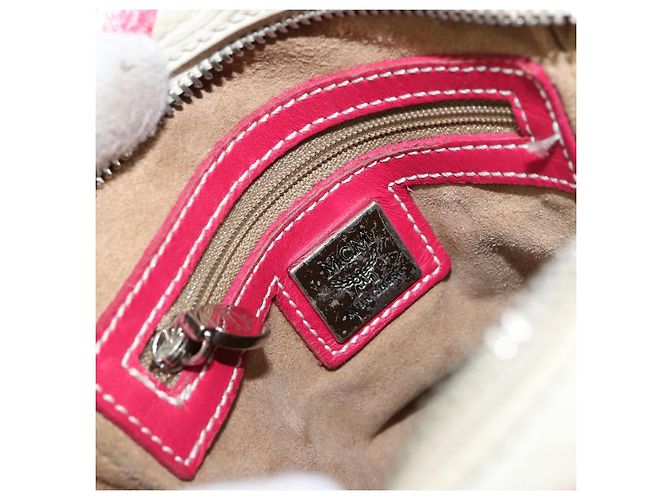 MCM Vicetos Logogram Schultertasche aus PVC-Leder Weiß Silber Authentisch 153908 - Ansicht 19