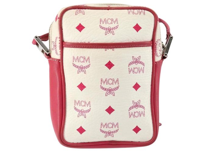 MCM Vicetos Logogram Schultertasche aus PVC-Leder Weiß Silber Authentisch 153908 - Ansicht 2