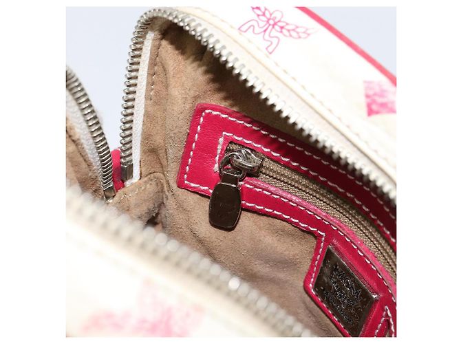MCM Vicetos Logogram Schultertasche aus PVC-Leder Weiß Silber Authentisch 153908 - Ansicht 22
