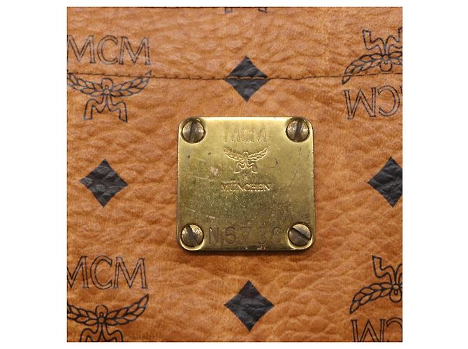 Borsa Tote Vicetos Logogram MCM in pelle PVC marrone e oro Auth BA8430 D'oro - vista 12