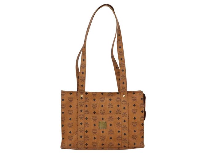 Borsa Tote Vicetos Logogram MCM in pelle PVC marrone e oro Auth BA8430 D'oro - vista 13