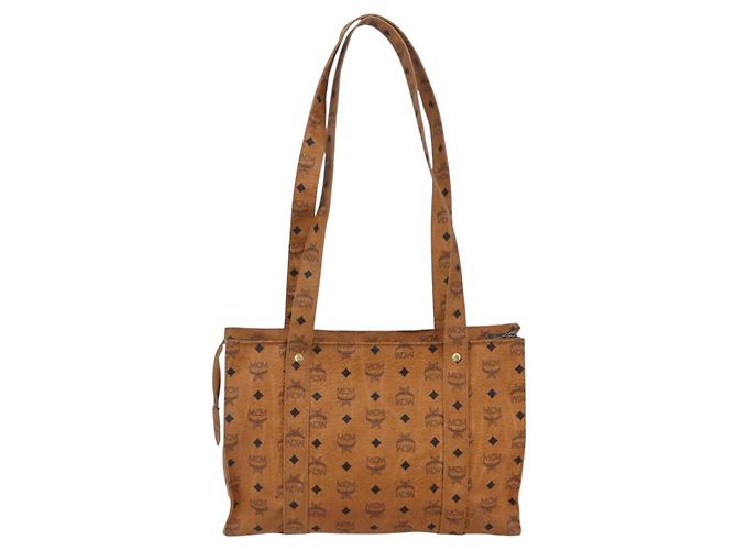 Borsa Tote Vicetos Logogram MCM in pelle PVC marrone e oro Auth BA8430 D'oro - vista 2