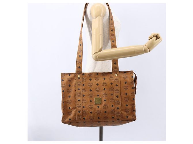 Borsa Tote Vicetos Logogram MCM in pelle PVC marrone e oro Auth BA8430 D'oro - vista 22