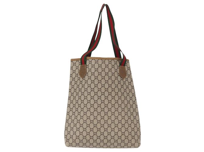 GUCCI GG Plus Supreme Web Sherry Line Tote Bag PVC Beige Red Green Auth ka315 - view 2