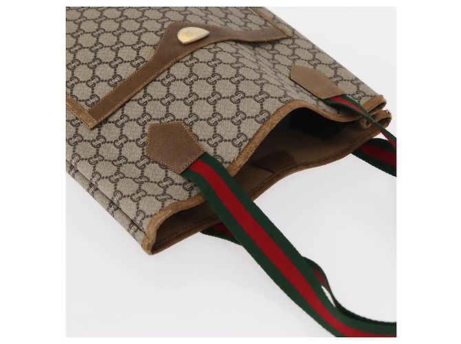 GUCCI GG Plus Supreme Web Sherry Line Tote Bag PVC Beige Red Green Auth ka315 - view 6
