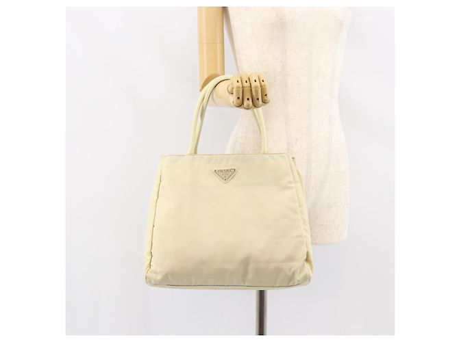 Borsa Tote PRADA in nylon avorio argento Auth ar13818 Crudo - vista 25
