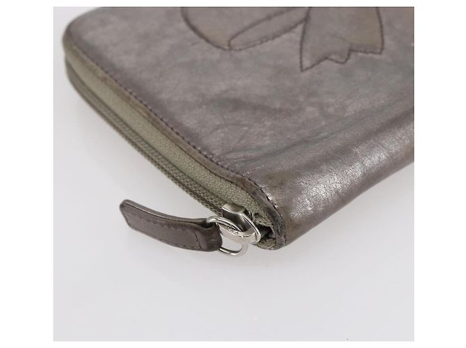 CHANEL Langer Geldbeutel Leder Silber CC Auth 153323 - Ansicht 14