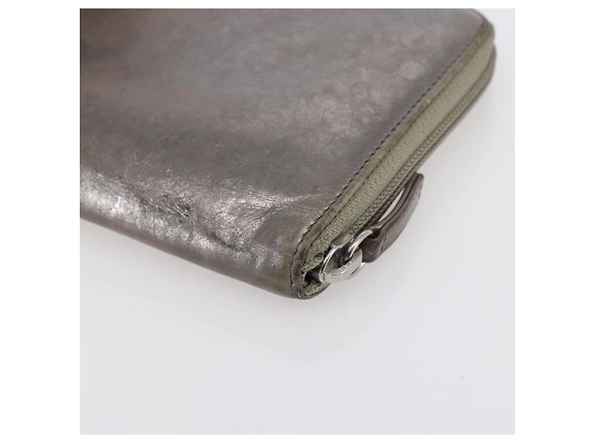 CHANEL Langer Geldbeutel Leder Silber CC Auth 153323 - Ansicht 15