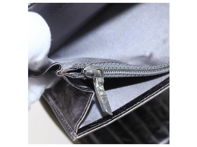 CHANEL Langer Geldbeutel Leder Silber CC Auth 153323 - Ansicht 18