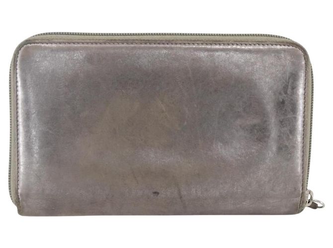 CHANEL Langer Geldbeutel Leder Silber CC Auth 153323 - Ansicht 2