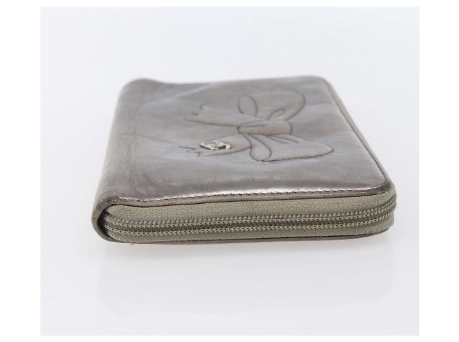 CHANEL Langer Geldbeutel Leder Silber CC Auth 153323 - Ansicht 4