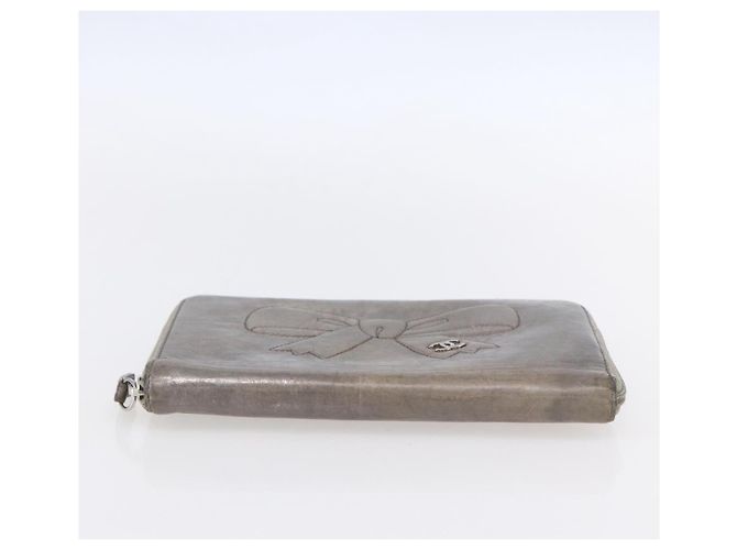 CHANEL Langer Geldbeutel Leder Silber CC Auth 153323 - Ansicht 6