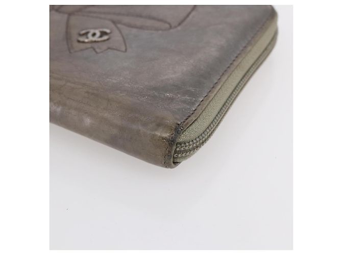 CHANEL Langer Geldbeutel Leder Silber CC Auth 153323 - Ansicht 7